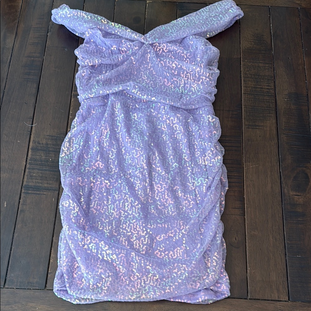 Lavender Sequin Off-Shoulder Dress